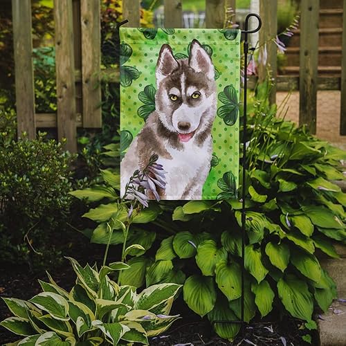 Miniatura 2 de Caroline's Treasures BB9870GF - Bandera de jardín de San Patricio de Husky siberiano, color gris, bandera de buzón verde, bandera decorativa para