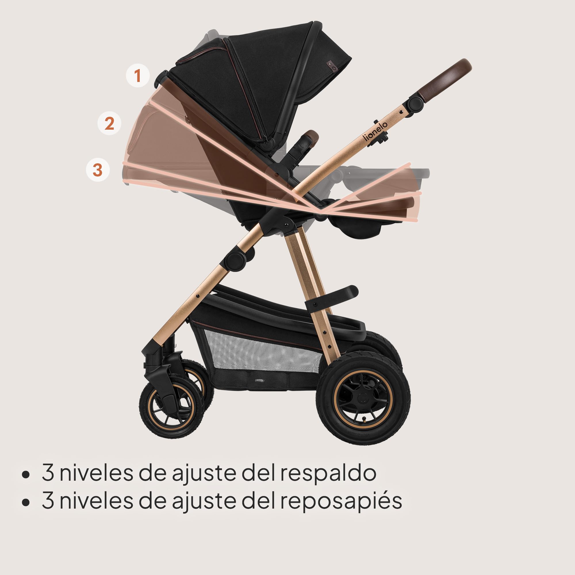 LIONELO Amber Coche de bebé multifuncional 3 en 1 Conjunto silla de paseo con el Asiento de Cubo e Capazo Manillar regulable Bolsa Mosquitero Protector de lluvia Asiento de coche