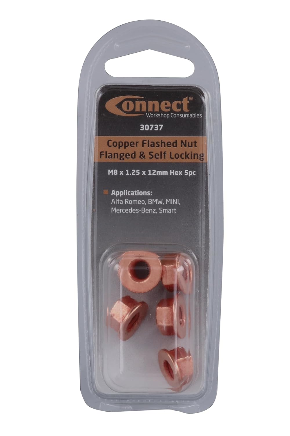 Connect 30737 Copper Flashed Nut Flanged & Self Locking M8 x 1.25 x 12mm Hex 5pc