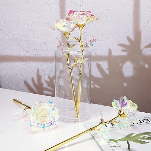 Miniatura 5 de Lyrow 12 rosas de galaxia, regalo para el día de San Valentín, flores con tallos, regalo para ella, rosa de cristal falsa preservada para siempre,