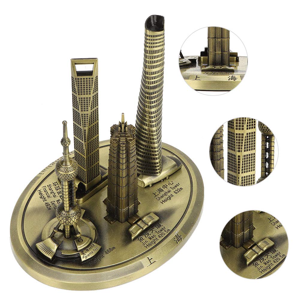 Collection de maquettes d’édifices de Shanghai : tour de la Perle de l’Orient et centre financier Jin Mao – souvenir en métal doré plaqué bronze, réplique architecturale pour la (Bronze-Grand)