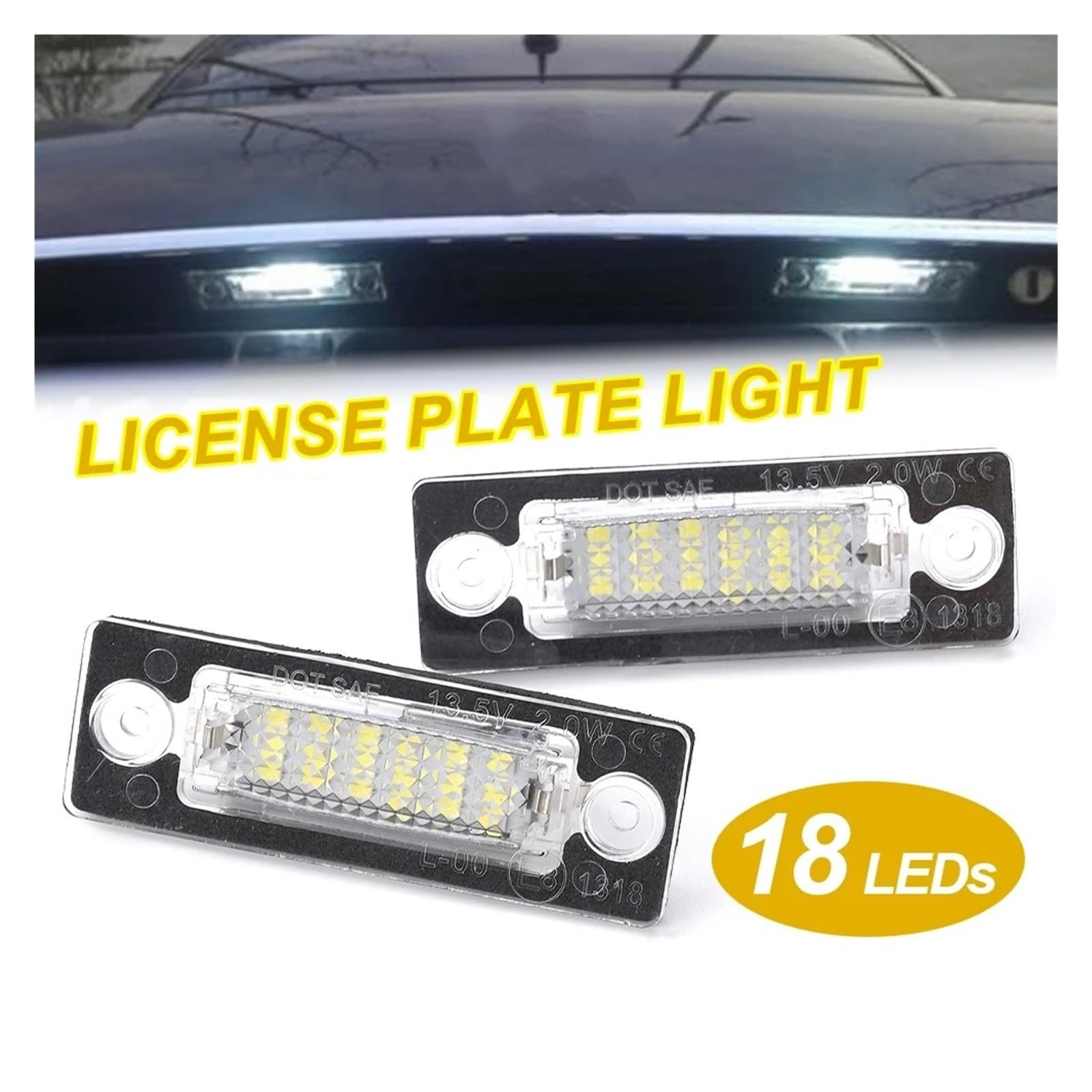 Iluminación De Matrícula Para Skoda Super 1 2002 2003 2004 2005 2006 2007 2008 2 Uds Luz De Placa Matrícula LED Con 18 LEDs 12V