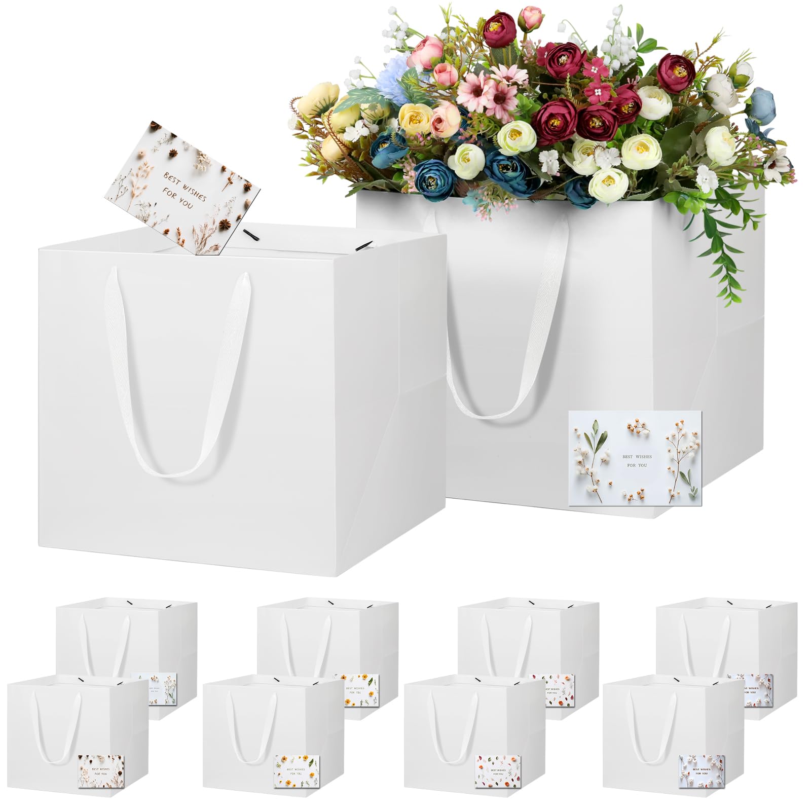 LVNRIDS 10 PCS Large Gift Bags White 30x30x30cm, Square Extra Large Paper Gift Bag with Cards for Christmas Presents Cake Bouquets Wedding Party Small Business — image 1
