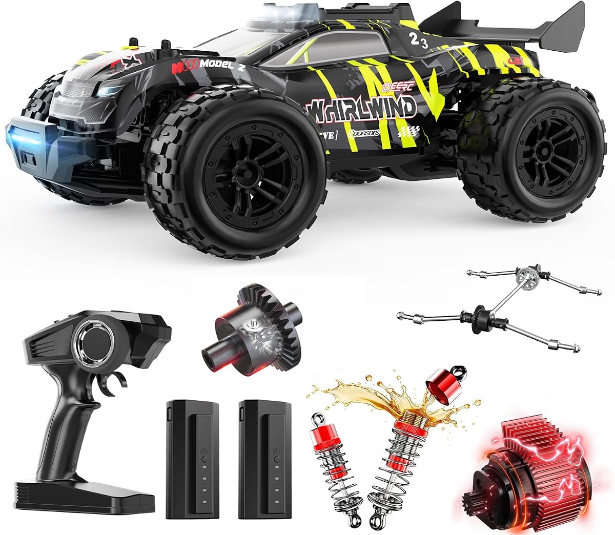 DEERC 1611 1/14 Fast Brushless RC Car for Adults,4x4 Remote Control Truck | High Speed Off-Road RC Truck,Waterproof Monster Truggy, All Terrain RC Drift Car for Boys 8-12,2 Batteries,3S Lipo Compatibl