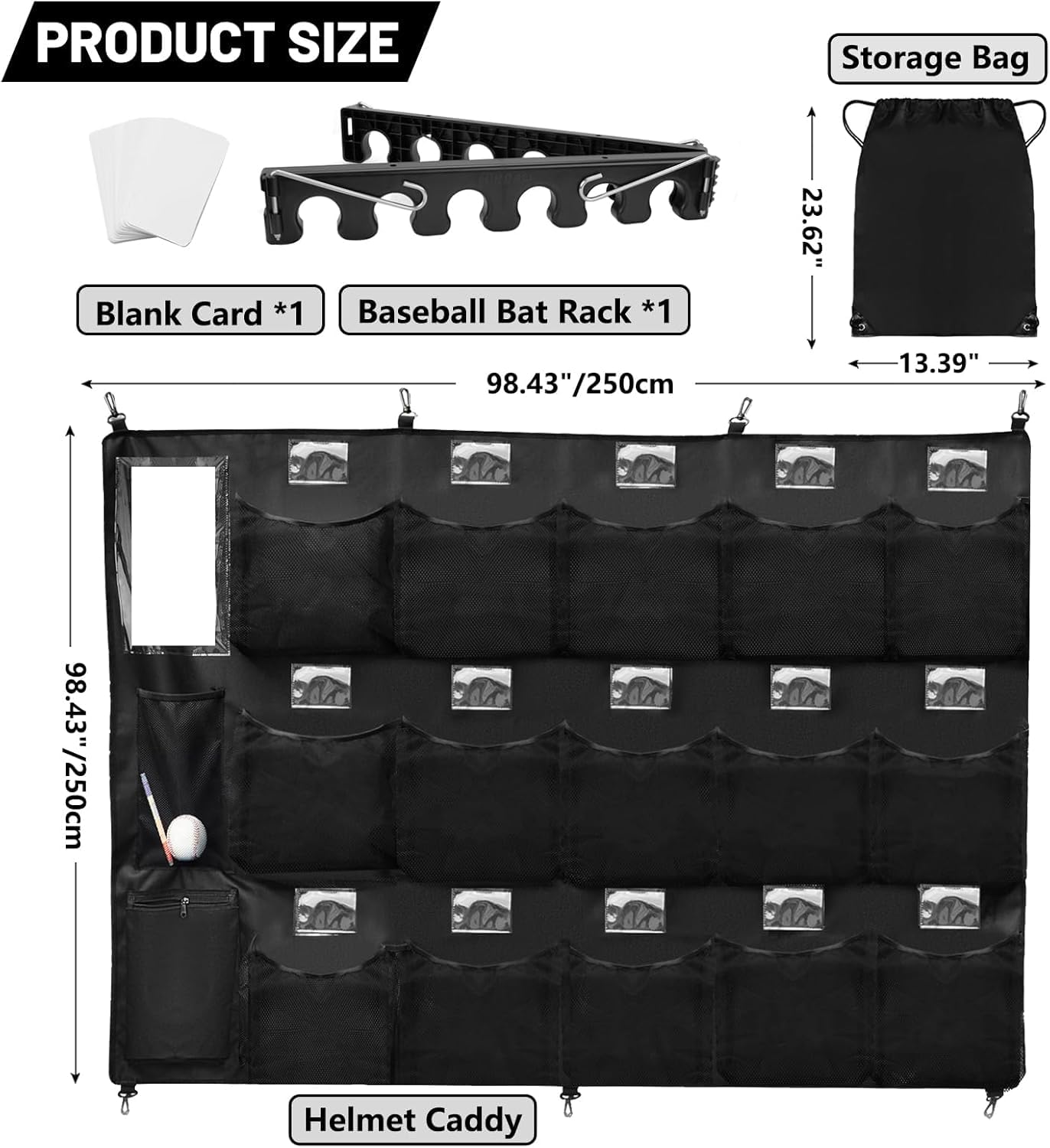BOOSTEADY Set Completo Organizzatore per Caschi da Baseball con Rastrelliera per Mazze, Borsa di Trasporto e Targhette Nome, Sistema di Stoccaggio Pratico per l'Attrezzatura da Squadra