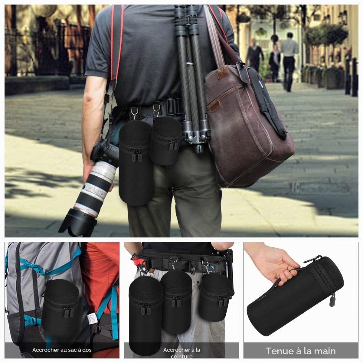 Arvok 4PCS Housse Objectif, Étuis à Objectifs de Caméra Résistant à l'eau, Camera Drawstring Lens Pouch Bag de 4 Différente Taille pour Nikon, Pentax, Tamron, Sigma, Sony, Olympus, Panasonic