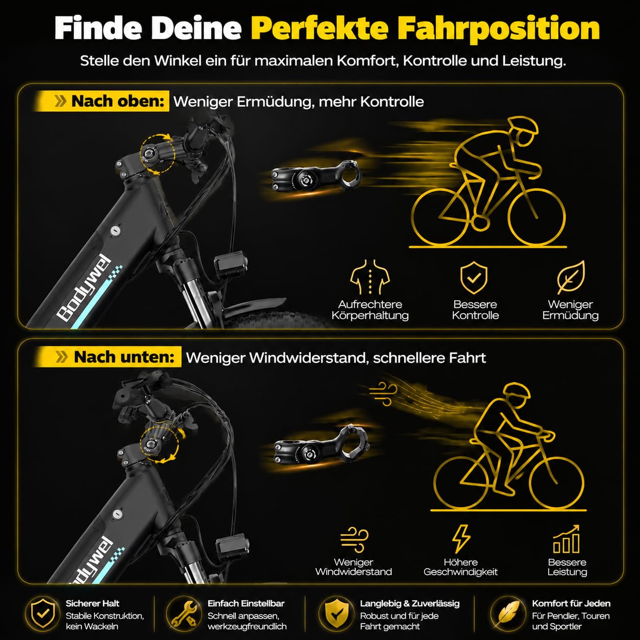 Bodywel A26 E-Bike Herren 26 Zoll 250W Motor 36V 13Ah Akku 50-70km(PAS) Reichweite, 4.5 inch intelligent LED Display mit App, Mechanische Scheibenbremse Stadt EBike