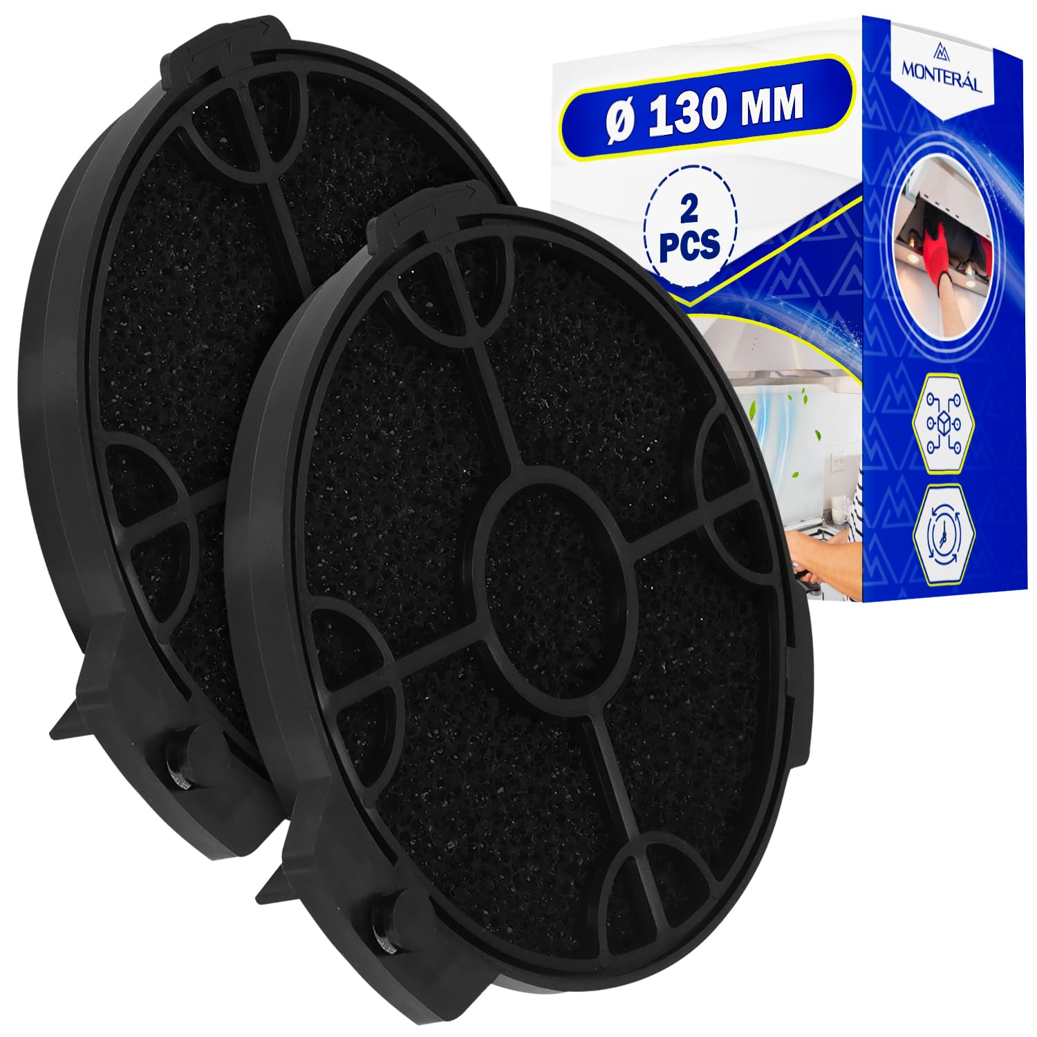 2 Piezas Filtros Carbon Campana Extractora Ø 130 mm Modelos CARBFILT4 con Código Original ART00801 02859394 para B&Q para Cata para Cooke & Lewis para Designair para Elica para MyAppliances - MONTERAL