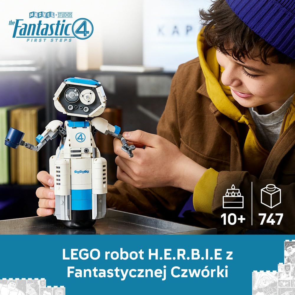 LEGO | Marvel Fantastyczna Czwórka H.E.R.B.I.E. 76339 | Figurka kolekcjonerska, zabawka dla 10-latka, prezent dla fana Marvela, klocki dla chłopca i dziewczynki, 747 elementów