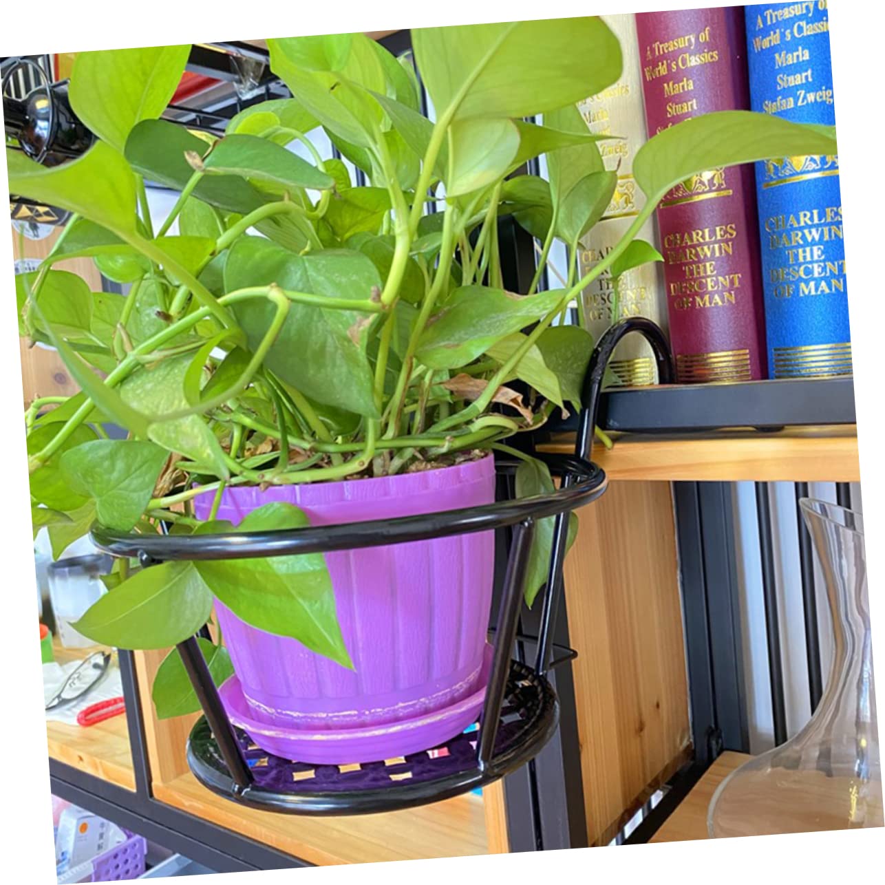 1 pieza soporte de maceta extraíble de hierro forjado estante colgante para balcón, jardín y terraza, soporte para plantas para macetas, negro