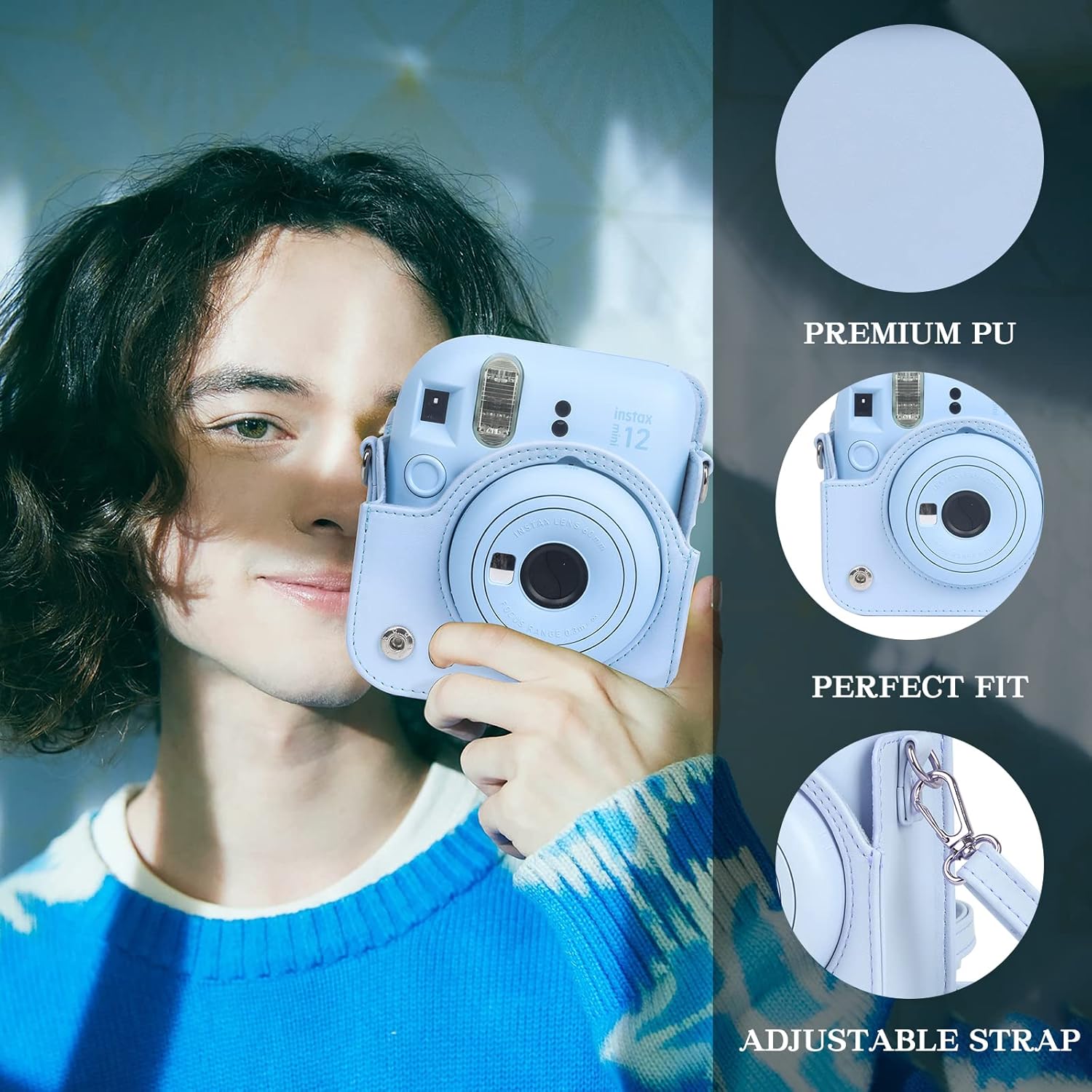 WOGOZAN Accessories Kit for Fujifilm Instax Mini 12 Instant Camera Case + Album for Mini 3 Inch Film + Color Filters + Photo Album & Frames + Wall Hanging Frame + DIY Sticker - Pastel Blue