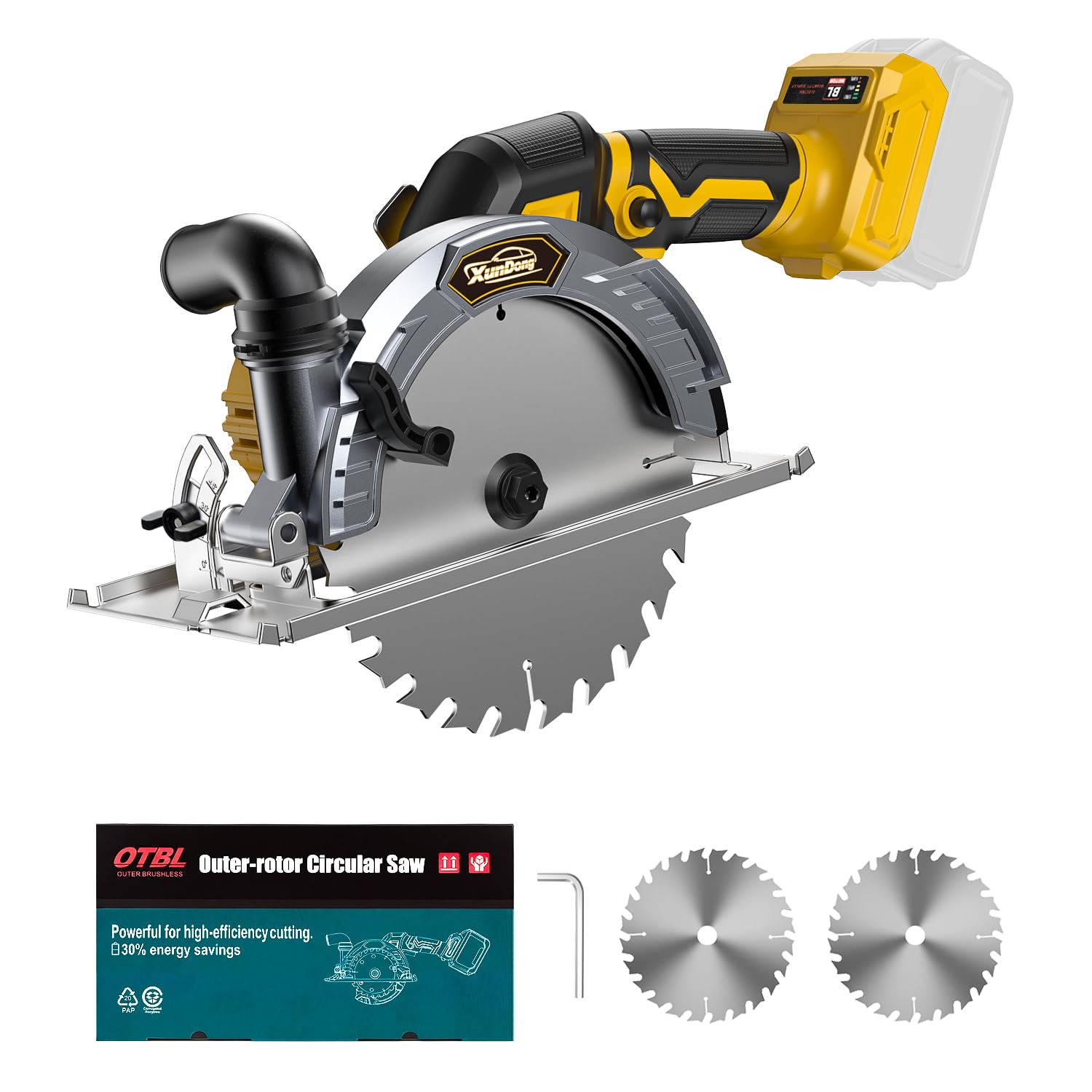 Upgraded 6 1/2 Inch Cordless Circular Saw Compatible with DeWalt 20V Battery, 6.5 Inch Aluminum Alloy Blade, Brushless 6000 RPM Motor, Cutting Depth 63mm, 0°-45°&90° Bevel, 4.4 Lbs Lightweight