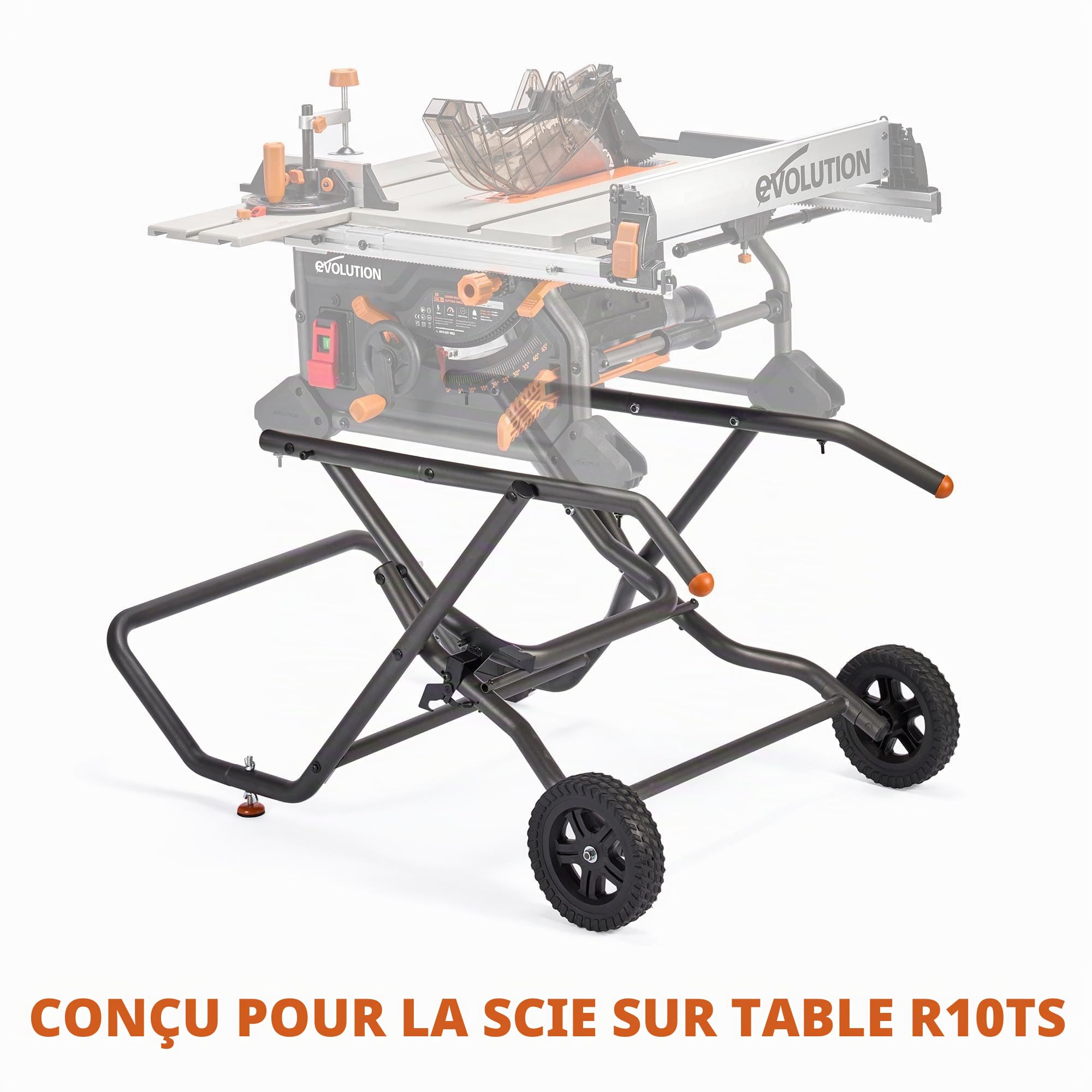 Evolution Power Tools Support de scie de table, banc de travail pliable à roulettes, pour R255TBL et R255TBL+, compact, assemblage facile, grandes roues tout-terrain