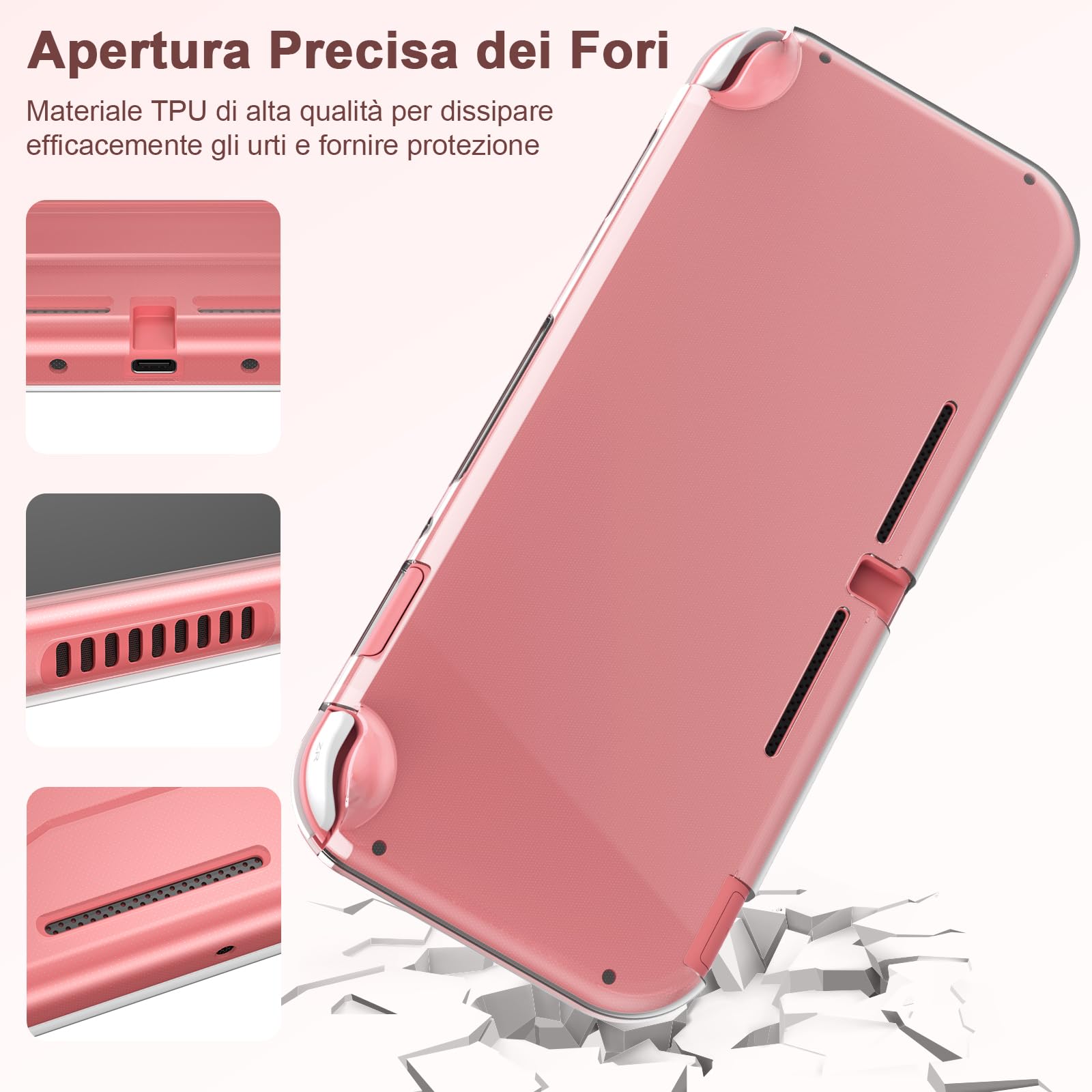 Younik Custodia Switch Lite, Bundle di Accessori Switch Lite 14 in 1, Custodia Protettiva Trasparente, Custodia per Carte di Gioco, 2 Proteggi Schermo, 6 Grip per il Pollice, Ciondolo, Corallo