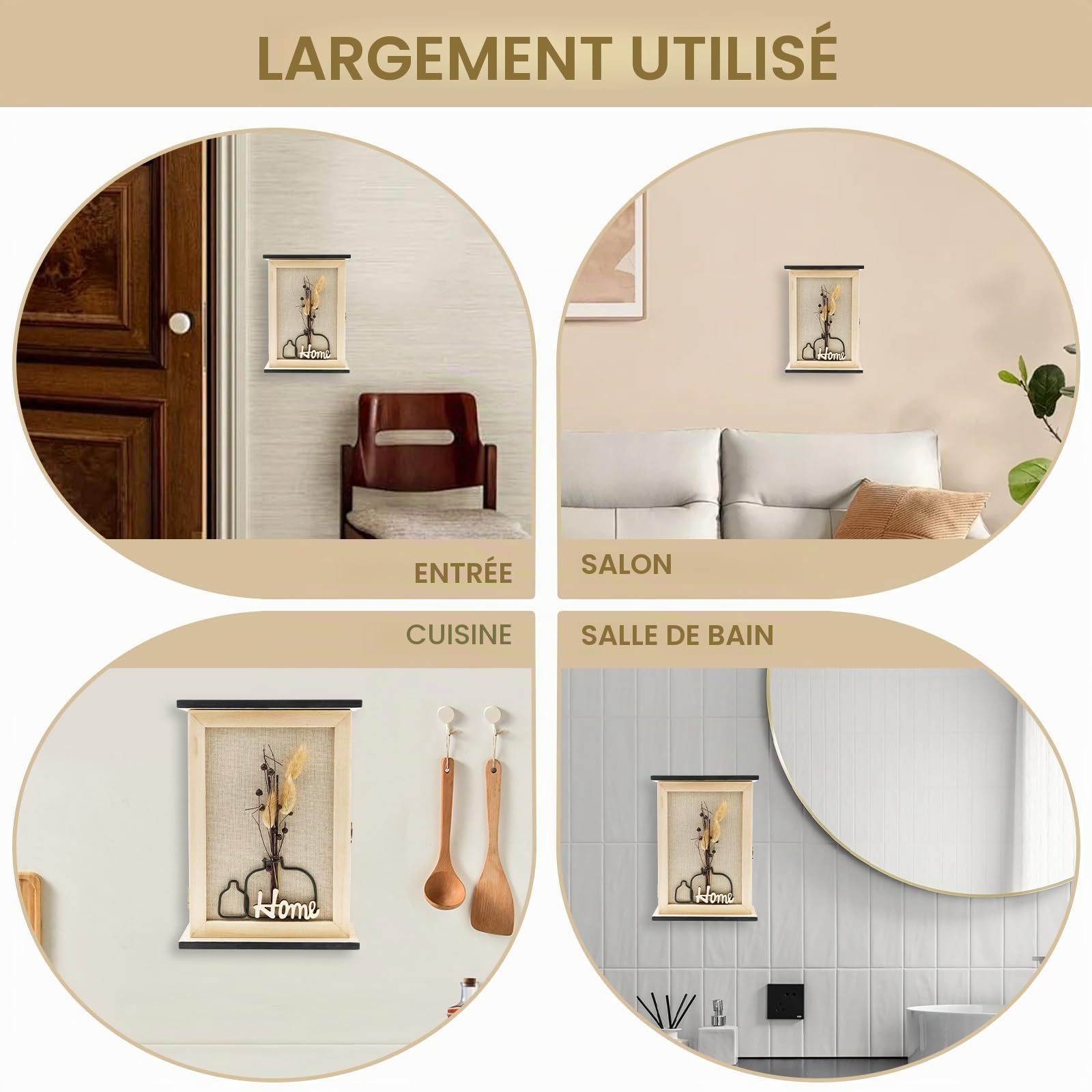 Boîte à clés en bois Toaboa avec 6 crochets à clés, fleurs séchées, rangement mural pour clés, support mural vintage pour entrées, salons, salles de bains et couloirs