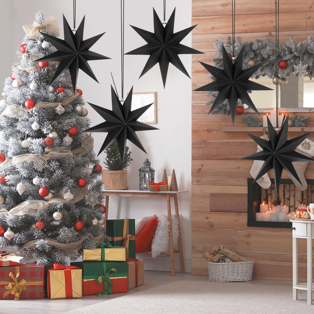 3 Stelle Di Carta 3D Da Appendere 30 Cm – 9 Punte, Colore Naturale, Decoro Per Natale, Avvento, Matrimoni E Compleanni