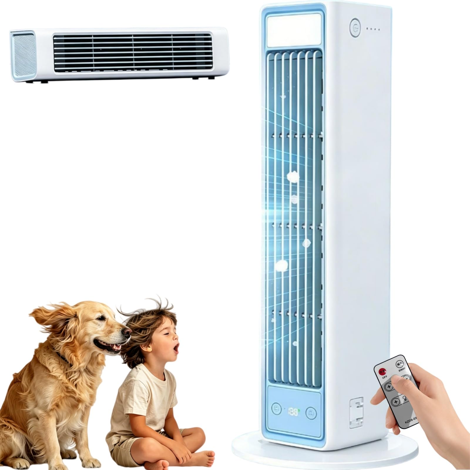 Airzuma - Air Zuma Tragbare Ventilator Original - Verbesserte Version 2026, mit Fernbedienung, Oszillierende Turme (1PCS)