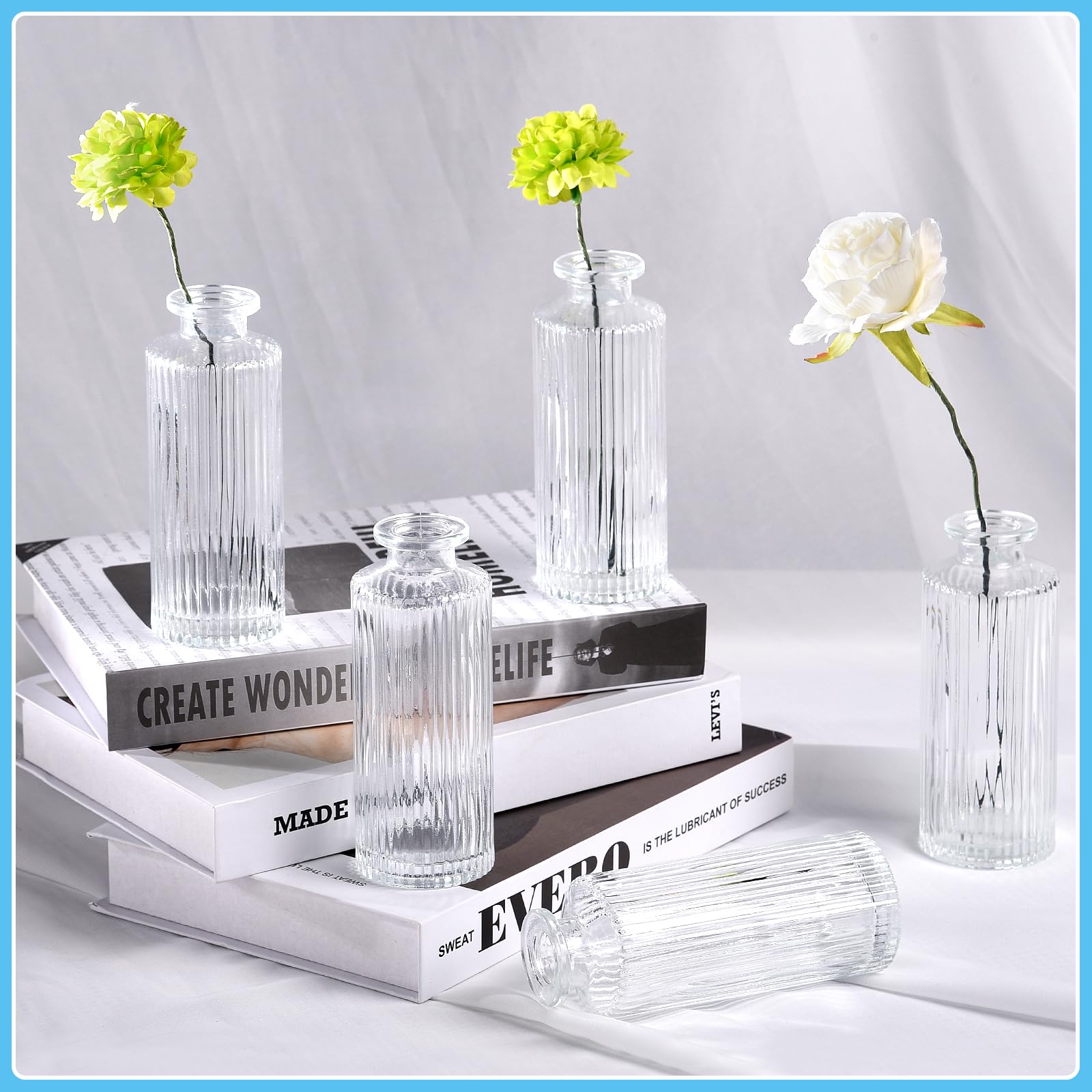 Lvefyti 12 jarrones de cristal con forma de brote, jarrones transparentes, pequeños jarrones altos decorativos para centros de mesa, farmacia, jarrón para casa, boda, novia, ducha, decoración