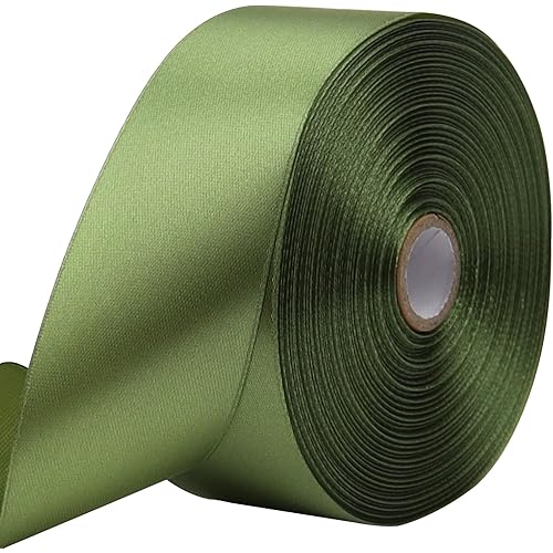 Olive Green Solid Satin Ribbon 1-1/2 Inch 50 Yards Solid Polyester Fabric Ribbon for Gift Wrapping Wedding Christmas Baby Shower Birthday Party Decoration Handmade Immortal Flower Craft