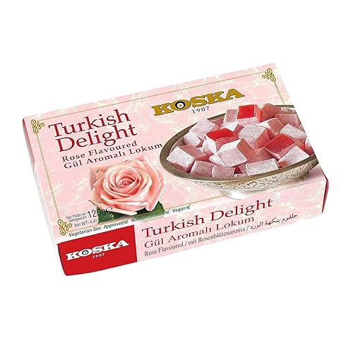 Koska - Delicia turca con sabor a rosa  Snacks de tamaño pequeño para regalar de 4.41oz-4.4 onzas  Dulce lujo tradicional de confitería vegana Halal