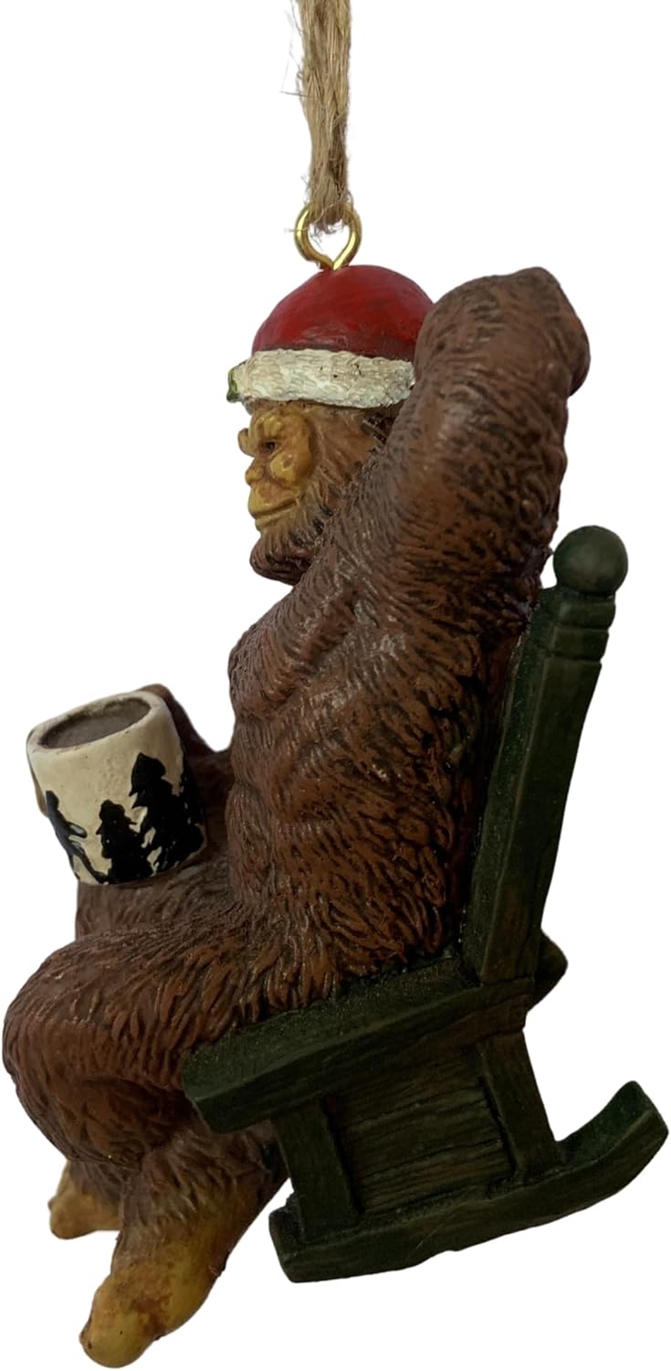 Bella Haus Christmas Shoppe Bigfoot Christmas Tree Ornament | Sasquatch Relaxing in Rocking Chair with Coffee Mug | Funny Resin Figurine Holiday Décor | Novelty Secret Santa or White Elephant Gift - Image 3