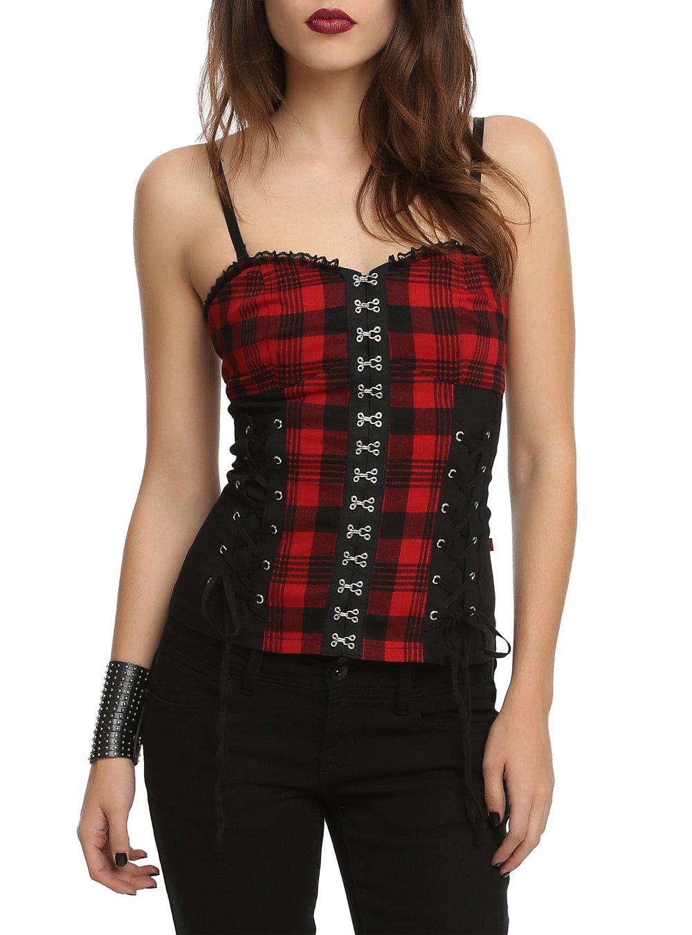 Royal Bones Red Plaid Corset Top