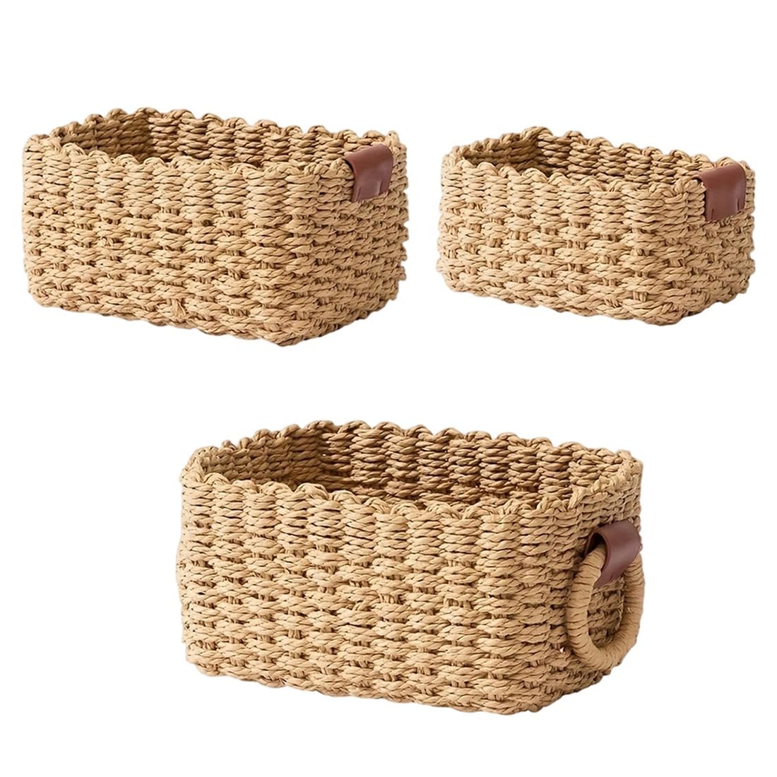 Hndhbfgrt 3pcs Woven Storage Basket,Paper Rope Storage Basket with Handle,Small Woven Basket for Organising,Decorated Gift Basket