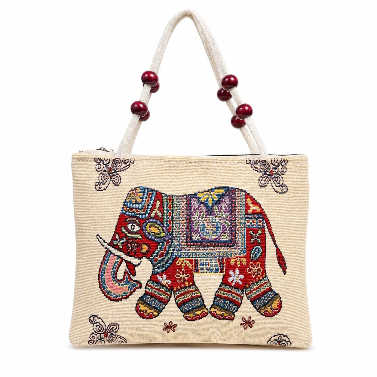 Buy KIVORA Elephant Tapestry Tote Bag with Wooden Bead Handles