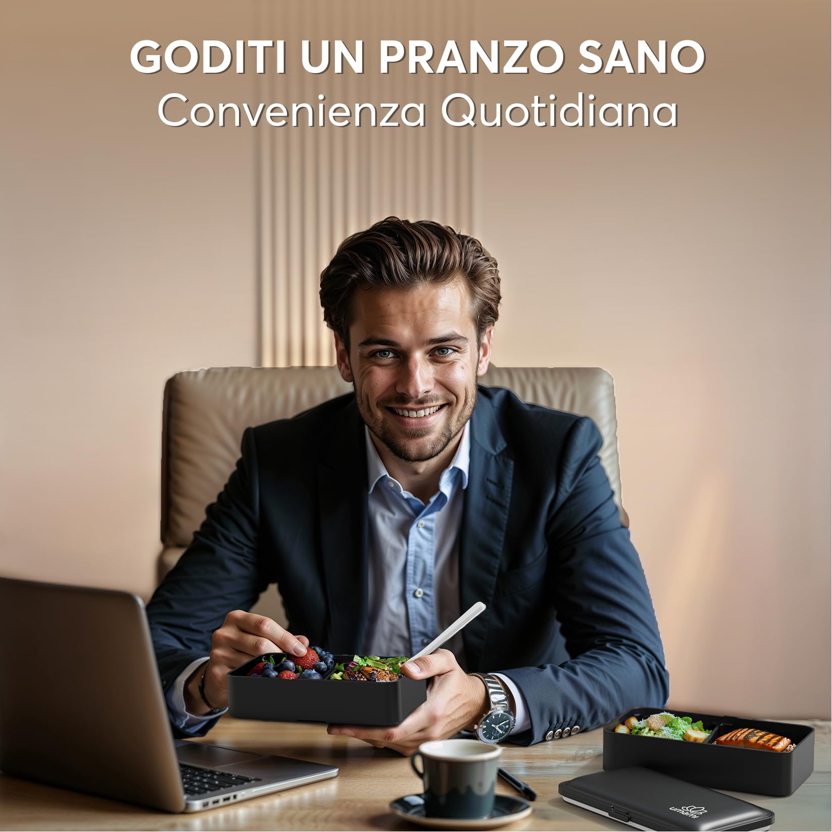 Umami Porta Pranzo, Sicuro per Microonde, Lavastoviglie, Portapranzo Ufficio, Bento Lunchbox Prova di Perdite per Adulti, Nero Opaco, 1200 ml