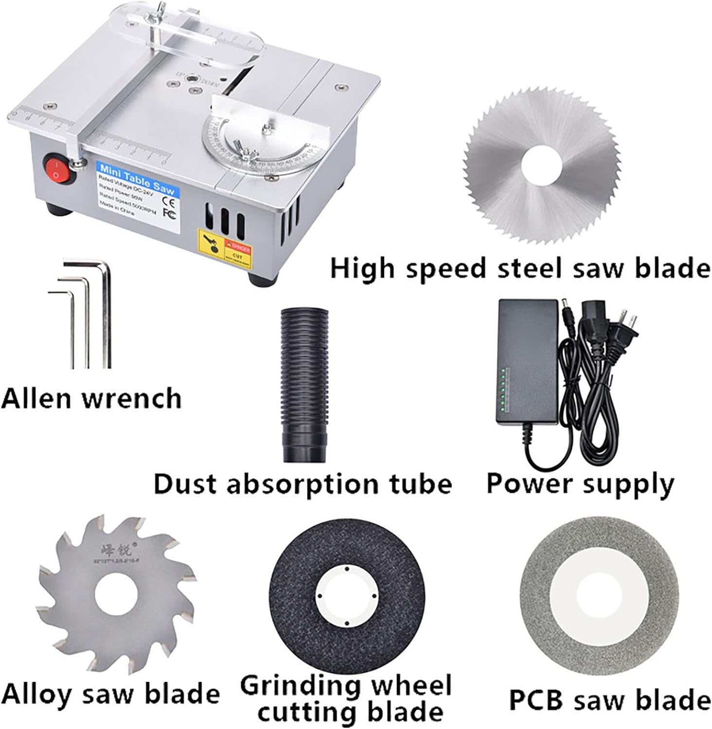 Mini Table Saw，96W Precision Electric Table Saw,with Miter Gauge，for DIY Handmade Wood/Metal/Plastic Cutting