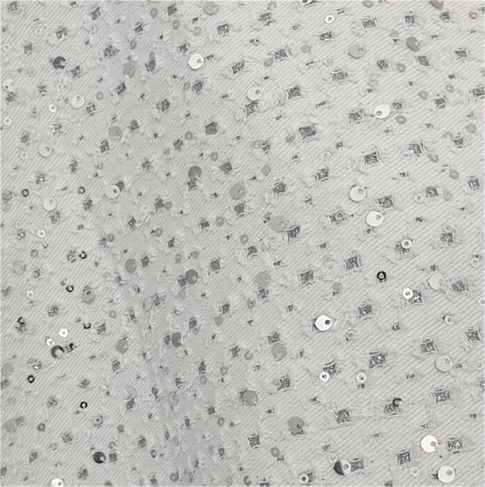Tessuto denim lavato con ricamo di paillettes squisito 1M for cappotti, camicie, pantaloni, borse, cucito a mano fai da te, tessuti(WHITE)