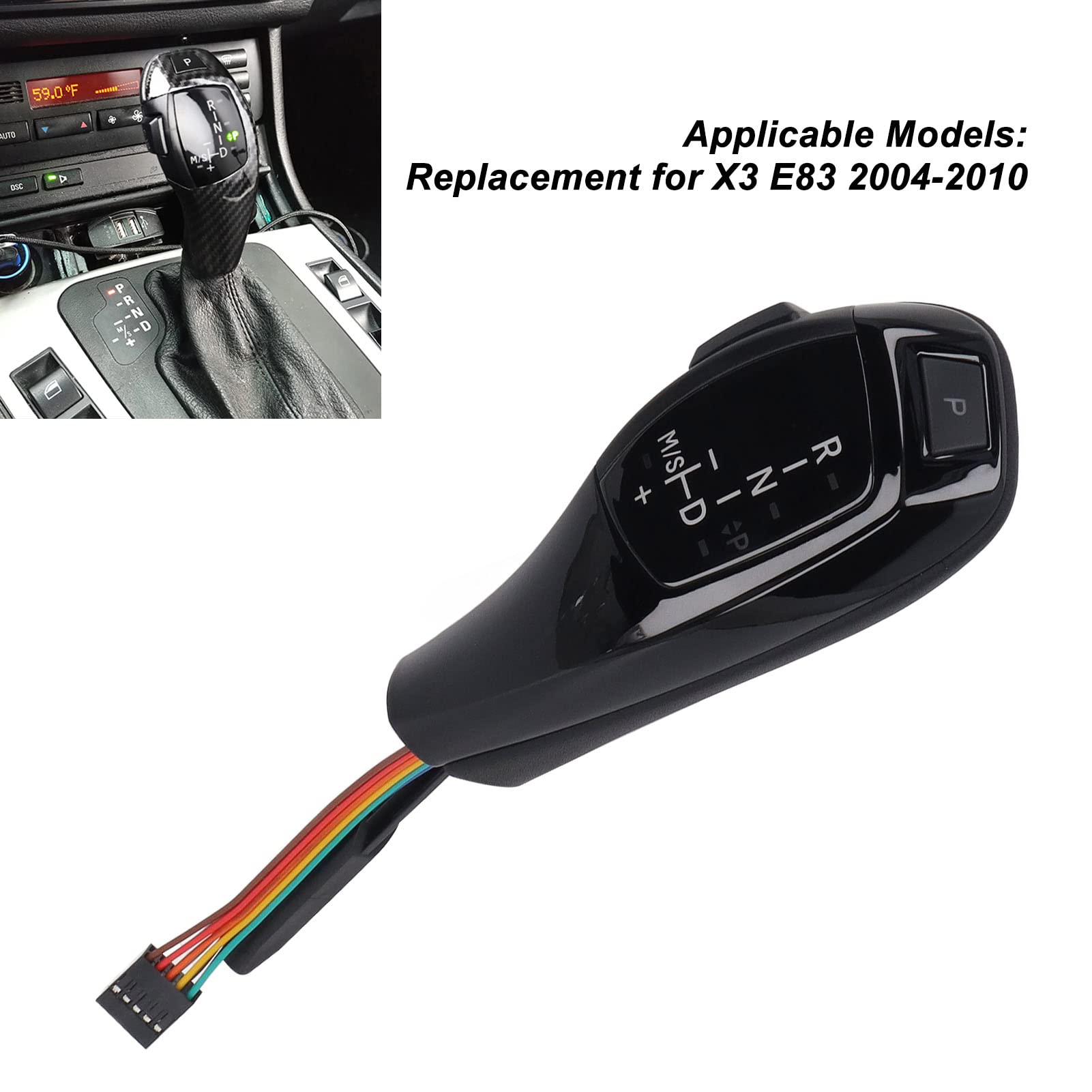LED-Automatik-Schaltknauf, KIMISS LED-Licht-Auto-Schaltknauf, Linke Antriebsseite, Roter Knopf, Glatter Ersatz für X3 E83 2004-2010(Glänzend schwarz)