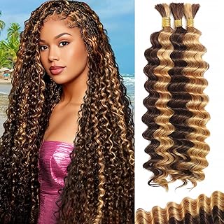 Human Braiding Hair for Boho Braids 20 Inch 120g Highlight Balayage Deep Wave Boho