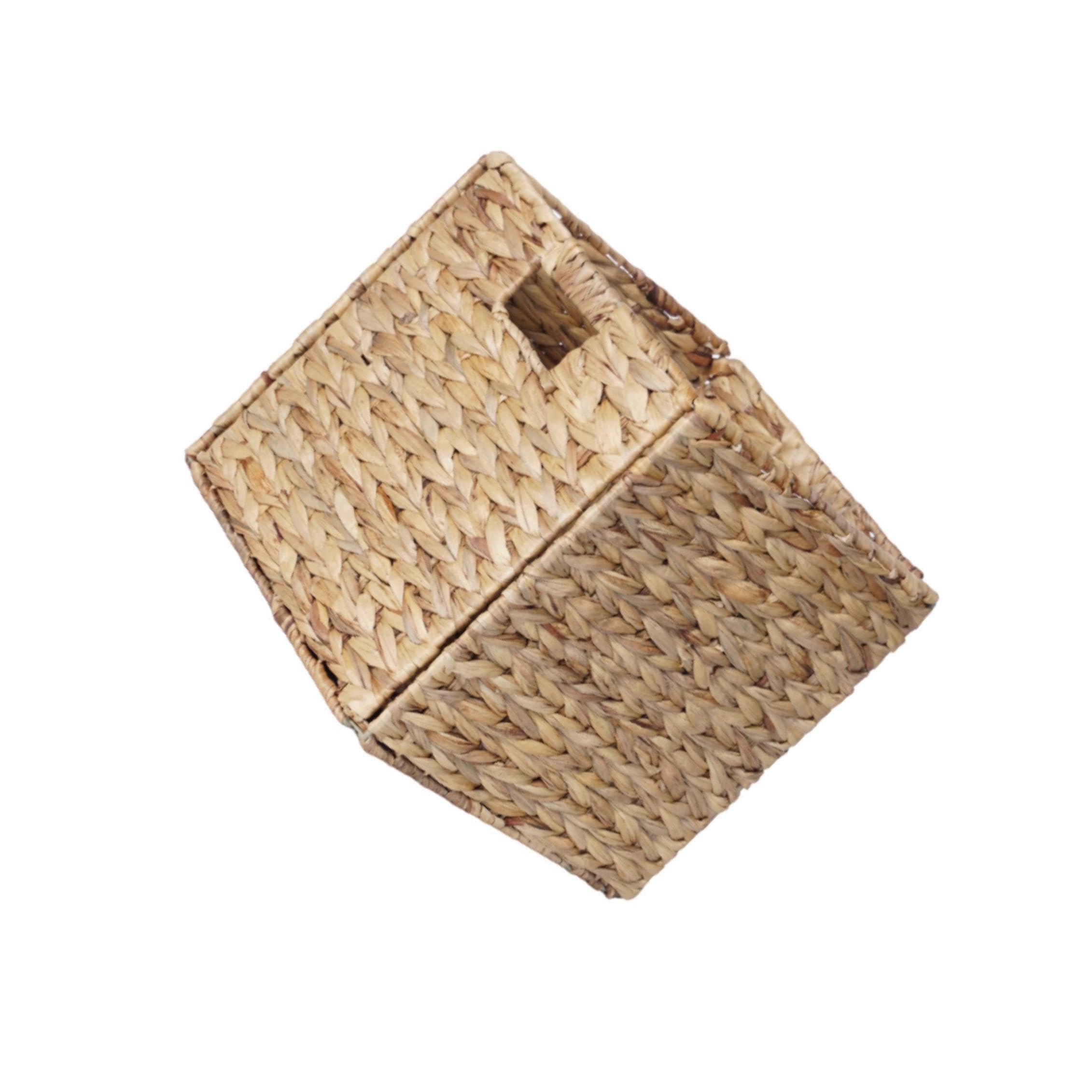 Cesta de almacenamiento plegable de jacinto, organizador almacenamiento para dormitorio, escritorio, 30 x 30 x cm , Natural , 30x30x30cm