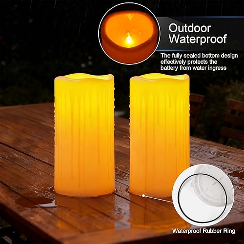 Miniatura 5 de Amagic Paquete de 2 velas eléctricas de plástico sin llama de 8 x 4 pulgadas para exteriores con control remoto y temporizador, velas falsas de