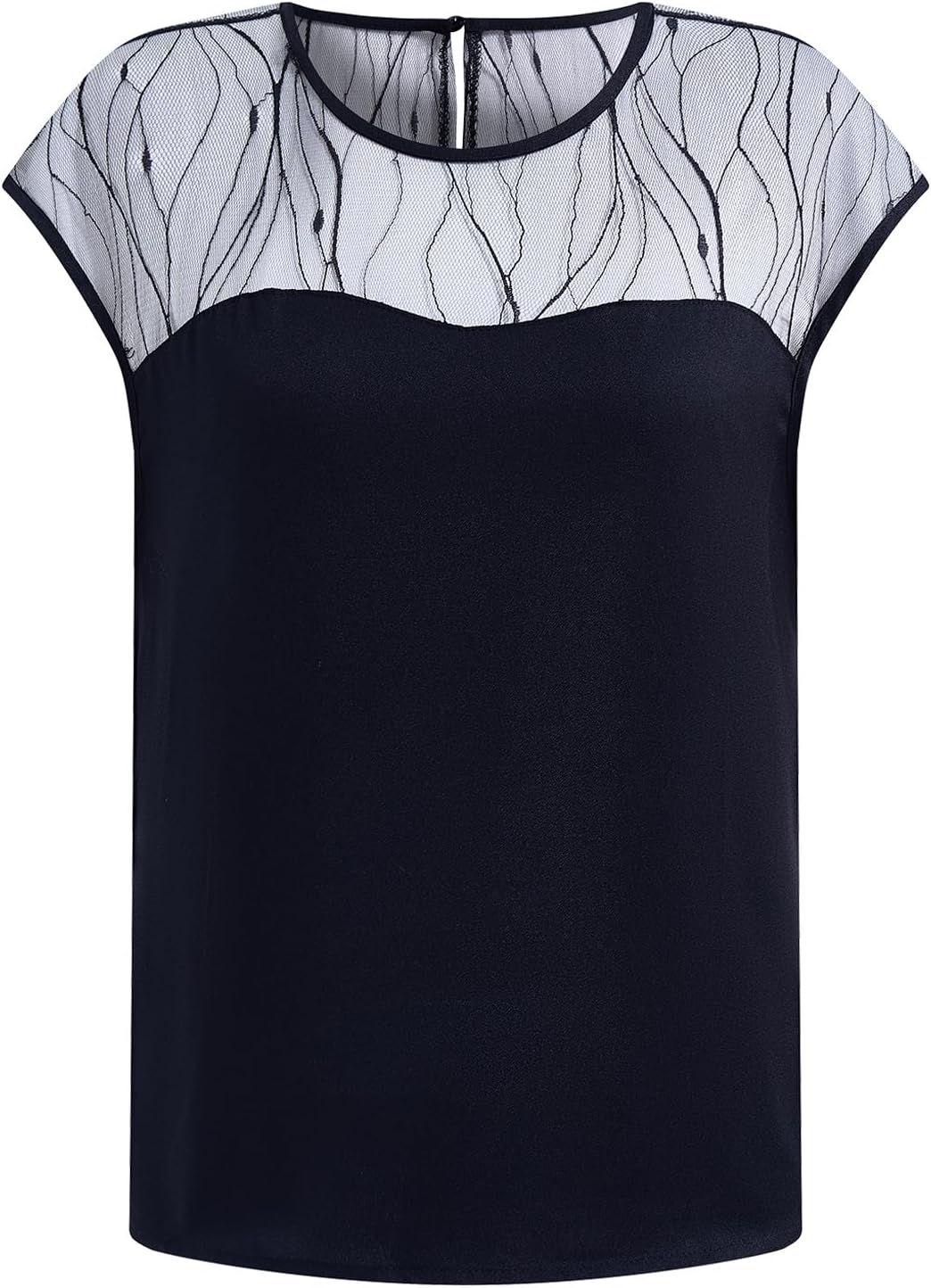 Women's Summer Mesh Sheer Cap Sleeve Blouse Elegant Crew Neck Work Office Tops