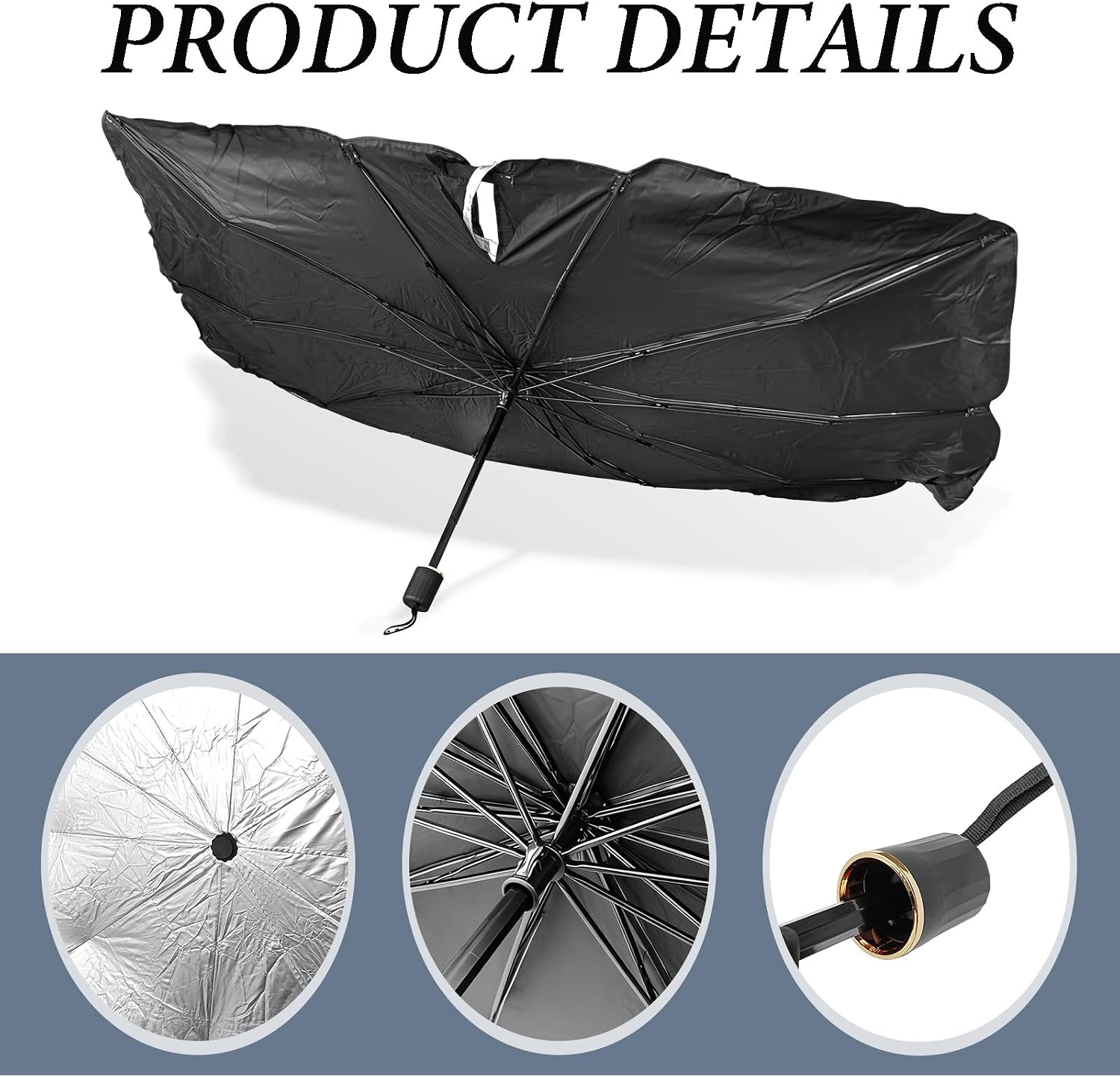 2026 Windshield Sun Shade Umbrella, Ultraviolet Protective Film and Heat Insulation Film, Emergency Rain Shield & Dashboard Protector, for Auto Windshield Covers Trucks Cars (55 in)