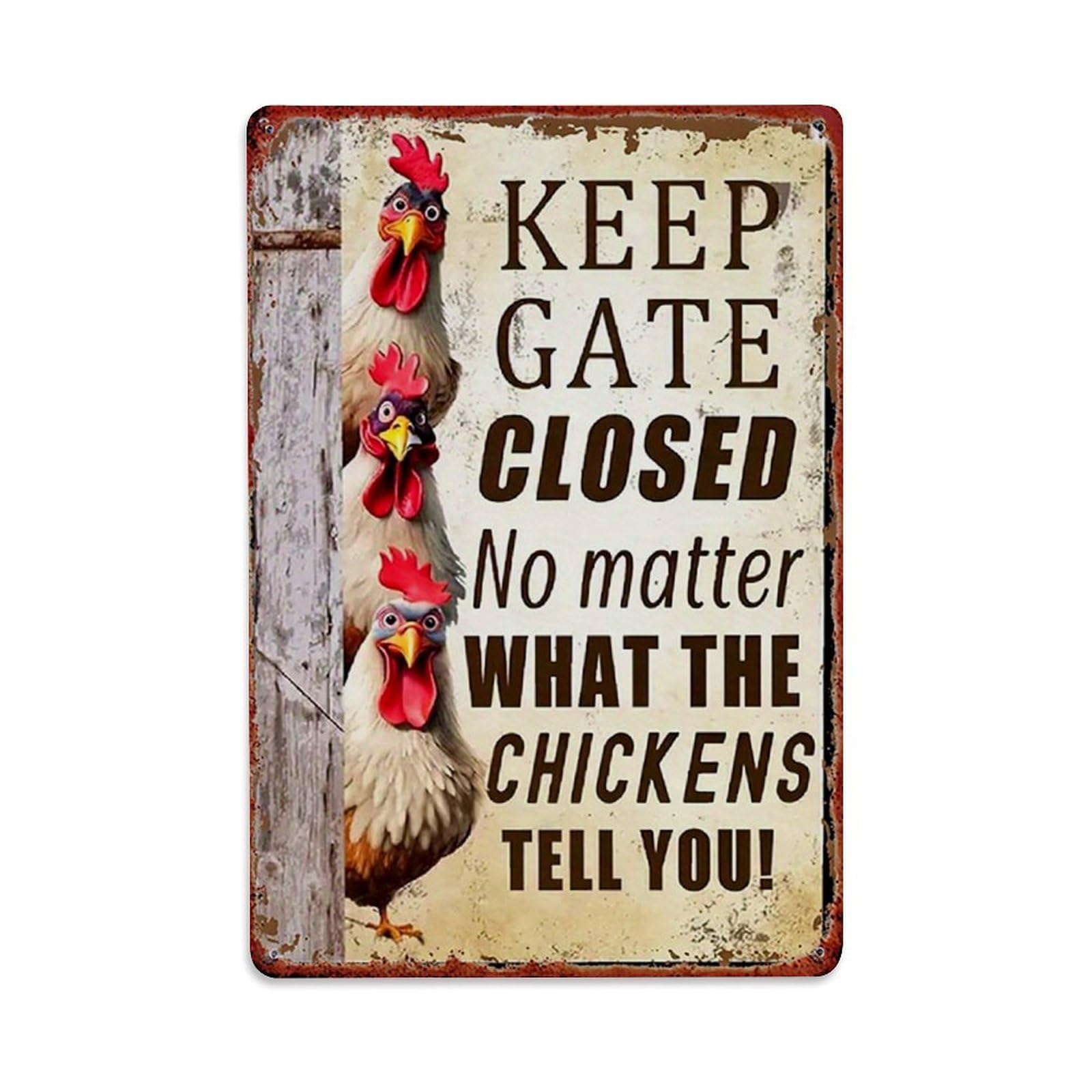 Jdfenggu Vintage Chicken Gate Closed Sign Art Retro Metal Tin Sign, Decor Art Poster For Bar, Home, Man Cave, Kitchen, Laundry Room Gift 8X12inch