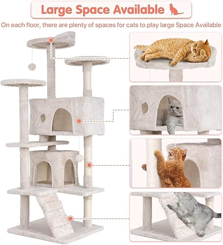 Miniatura 4 de Torre de escalada para gatos de 54 pulgadas con poste rascador perca para casa para gatos condominio de madera para gatos torre de árbol para gatos