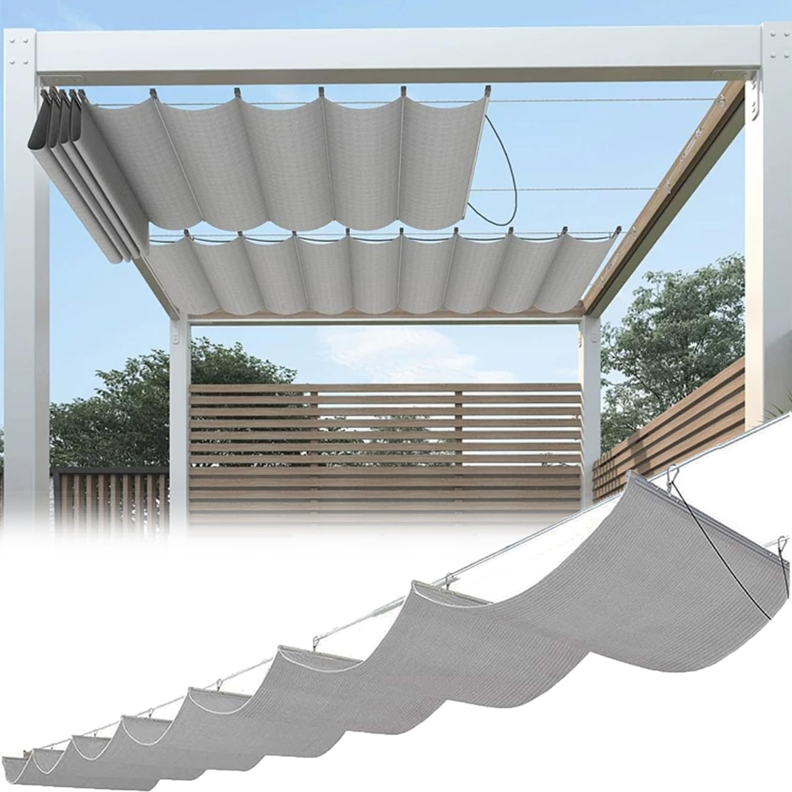 Couverture d'ombre voile de vague rétractable contre la chaleur sur terrasse