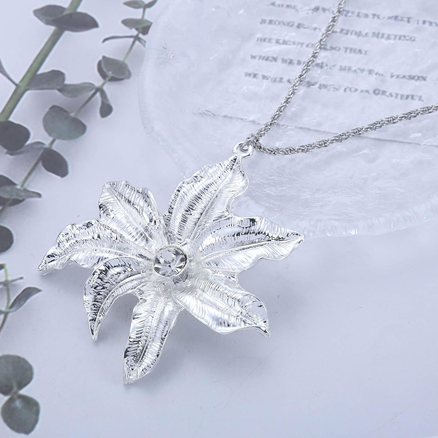 Large Metal Flower Necklace Exaggerated Flower Pendant Necklace Gold Crystal Flower Statement Necklace Big Floral Shape Necklace Jewelry for Women - Image 3