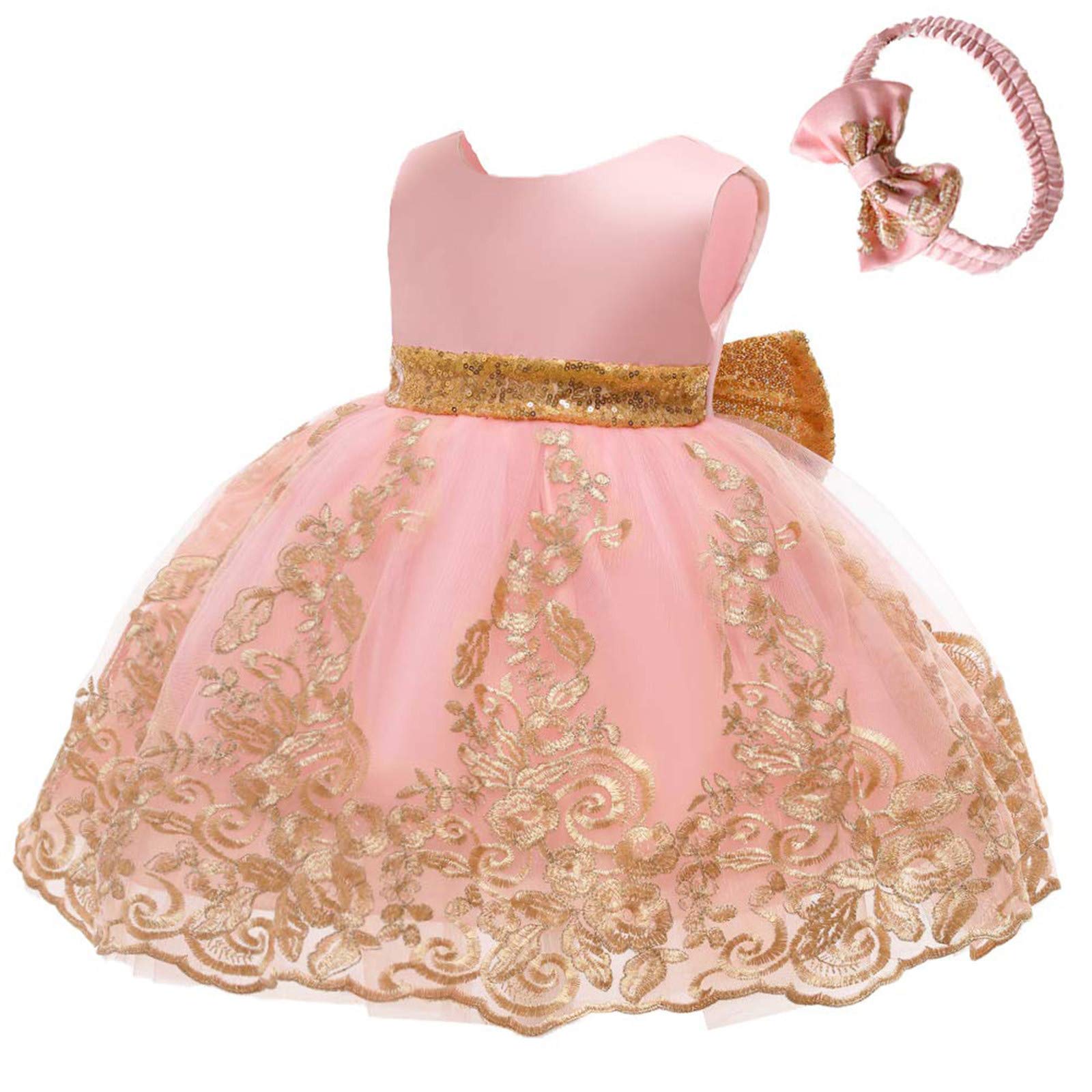 Amazon.com: Pageant Bowknot Lace Headwear Party Dress Gown Baby with Dress  Girls Embroidery Girls Little Girl (Pink, 3-6 Months) : Clothing, Shoes &  Jewelry