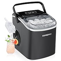 Macchina Ghiaccio 12kg, 24h, EUHOMY Macchina del Ghiaccio Casa, 9 Cubetti in 6 Minuti, Autopulente, con Maniglia, Paletta, Cestello, Nero, 45dB
