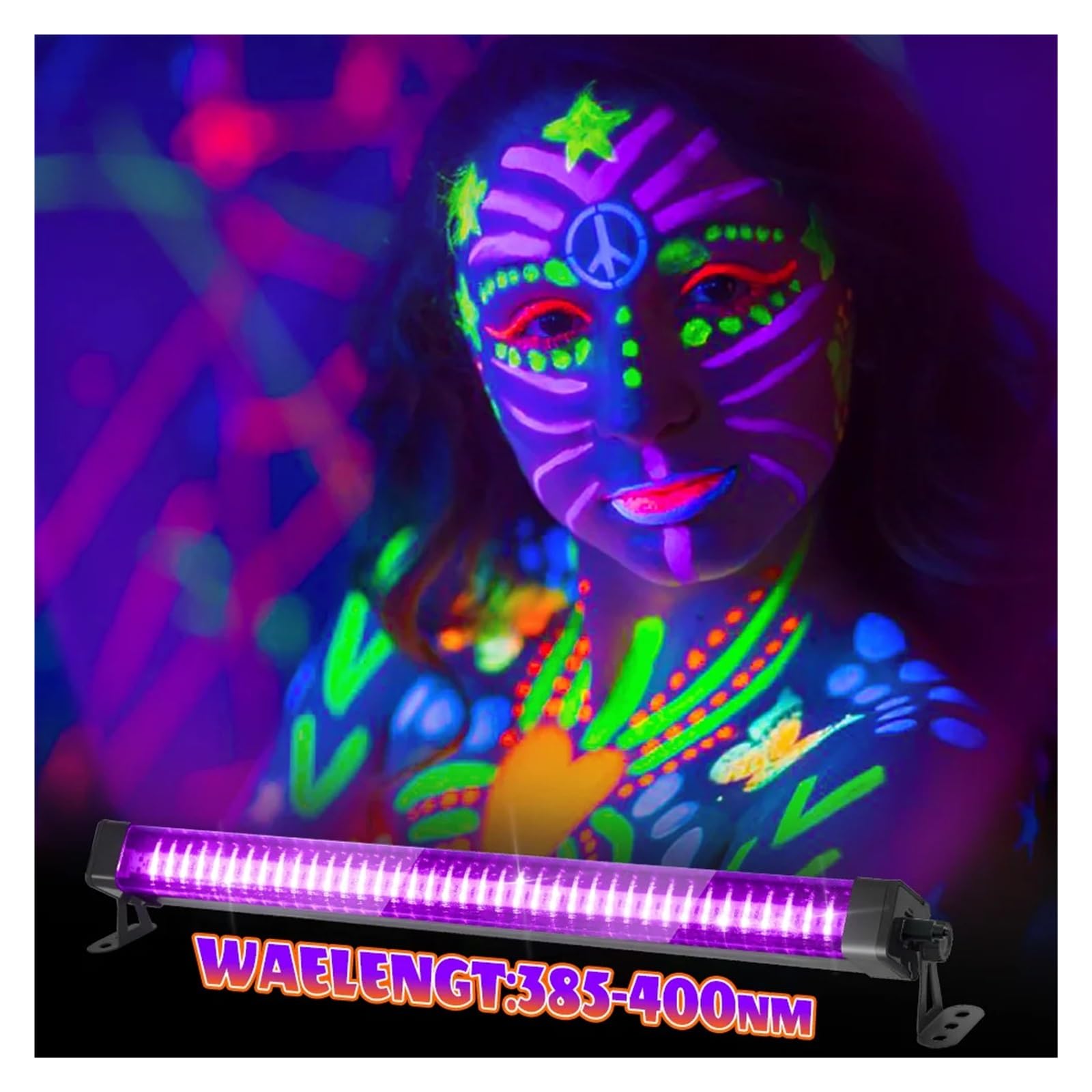 Tubo de luz negra LED 80 luces - Con interruptor, rotación 360 ​​grados, lámpara UV for fiestas fluorescentes, arte corporal, Halloween y Navidad, Multiuso confiable(80LEDs-3P)