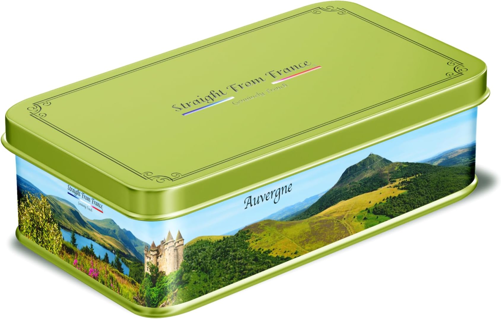 Straight from France Genuinely French, Assorted Mini French Fruit Jellies (Pates de Fruit), 5 Flavors in Auvergne Themed Candy Gift Tin 7 Oz