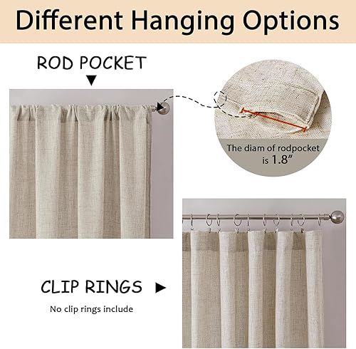 Miniatura 5 de Cortinas de lino con textura para sala de estar, cortinas de ventana semiopacas con borlas, juego de cortinas con diseño geométrico para dormitorio,