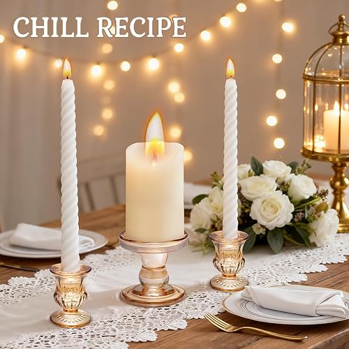 Miniatura 6 de CHILL RECIPE Portavelas de vidrio para velas de pilar, velas cónicas, juego de 3 portavelas de cristal, portavelas dorado Unity