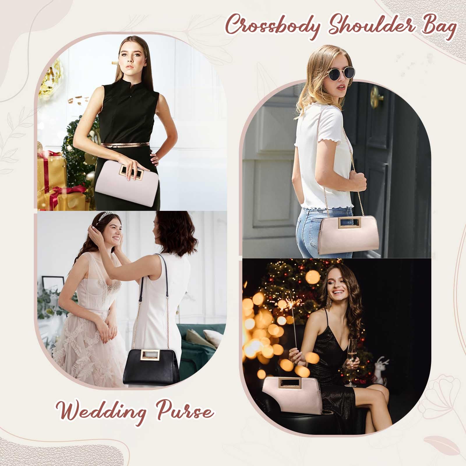VASCHY Pochettes et Clutches Femme, Élégant Sac a Main Femme Bandoulière à Poignée Découpée en Cuir PU avec Chaîne pour Mariage Soirée Parti