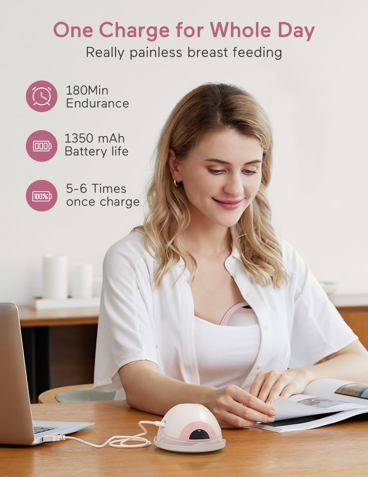 Paruu P20 Milchpumpe Elektrisch Freihändig, Tragbar Elektrische Milchpumpe, 4 Modi 12 Stufen mit 19/21/24 mm Doppelt Abgedichteter Flansch, Low Noise, Visualisierung der Milchmenge (1, Rosa)