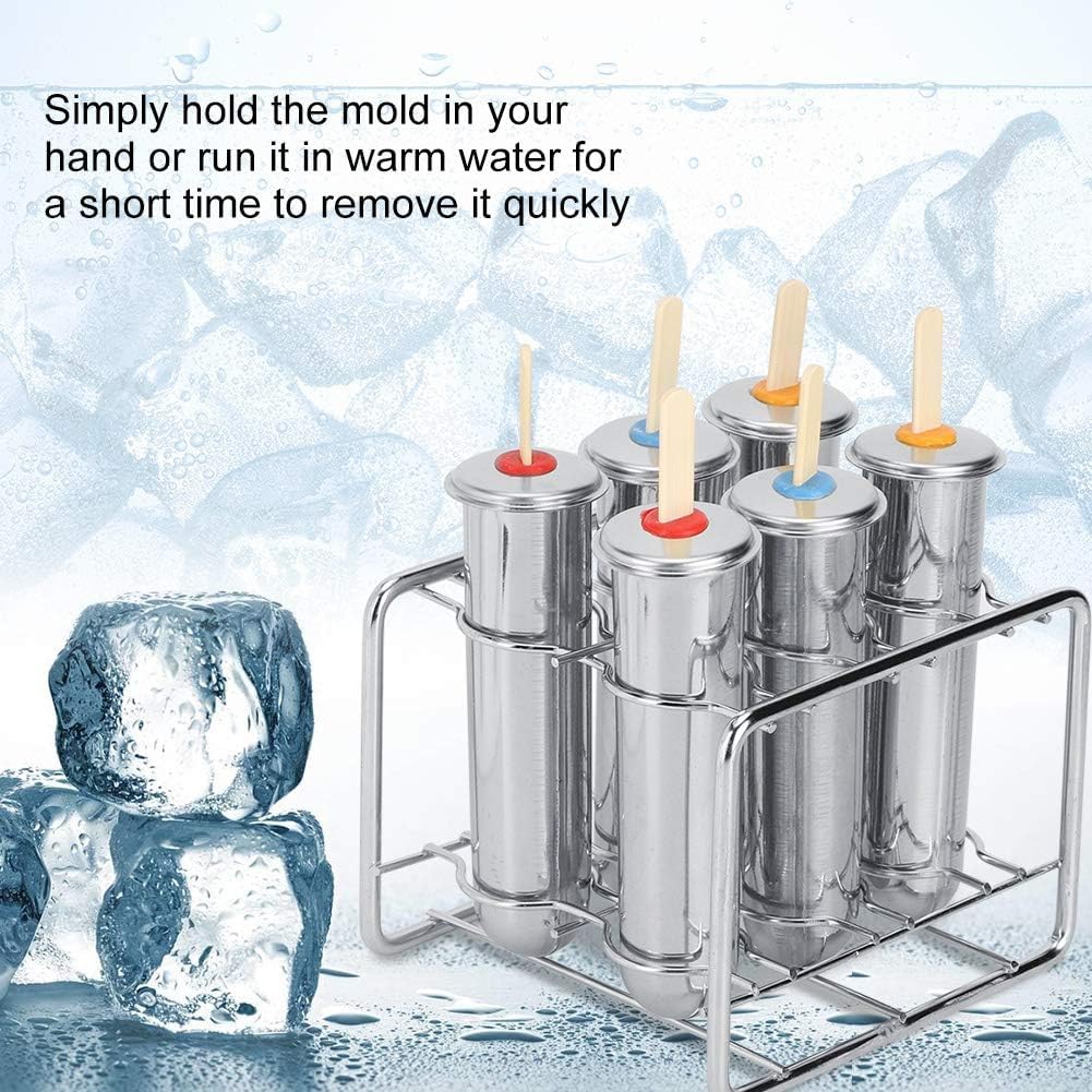 Lot de 6 moules à glace réutilisables en acier inoxydable avec supports pour yaourt, jus, purée
